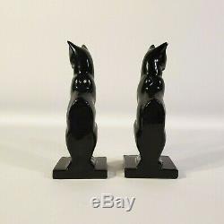 Art Deco Frankart Moderne Sitting Cat Bookends Black