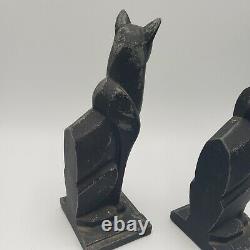 Art Deco Frankart Style Siamese Cat Bookends Vintage Cubist Style Metal Figurine