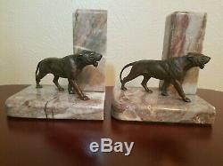 Art Deco French Bronze Big Cat Panther Lion Bookends