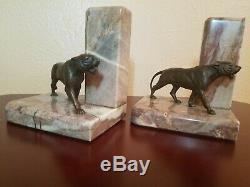 Art Deco French Bronze Big Cat Panther Lion Bookends