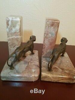 Art Deco French Bronze Big Cat Panther Lion Bookends