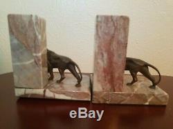 Art Deco French Bronze Big Cat Panther Lion Bookends