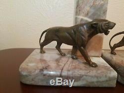 Art Deco French Bronze Big Cat Panther Lion Bookends