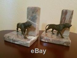 Art Deco French Bronze Big Cat Panther Lion Bookends