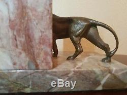 Art Deco French Bronze Big Cat Panther Lion Bookends
