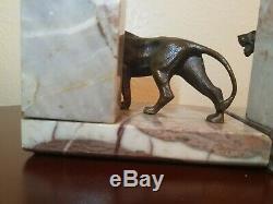 Art Deco French Bronze Big Cat Panther Lion Bookends