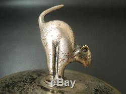 Art Deco French silver/Bronze Halloween Cat Handle Lid Sugar Bowl-Jar box