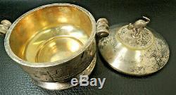 Art Deco French silver/Bronze Halloween Cat Handle Lid Sugar Bowl-Jar box