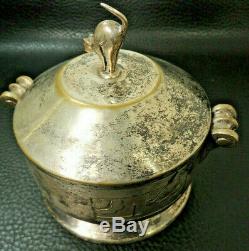 Art Deco French silver/Bronze Halloween Cat Handle Lid Sugar Bowl-Jar box