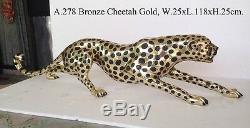 Art Deco Gold Bronze Cheetah Statue Big Cat Leopard Feline Panther Lion Jaguar