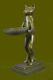 Art Deco Hand Made Large Cat Multi Purpose Bronze Sculpture Perfect Xmas Gift