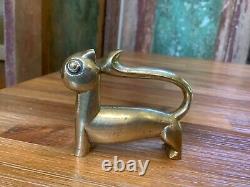 Art Deco Karl Hagenauer Attributed Brass Cat Figural Paperweight Figurine