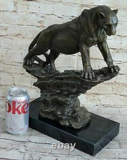 Art Deco Large Bronze Cheetah Statue Big Cat Leopard Feline Panther Lion Fiture