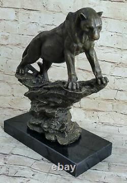 Art Deco Large Bronze Cheetah Statue Big Cat Leopard Feline Panther Lion Fiture
