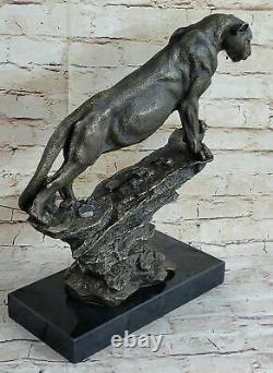 Art Deco Large Bronze Cheetah Statue Big Cat Leopard Feline Panther Lion Fiture