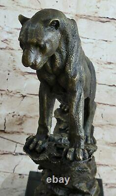 Art Deco Large Bronze Cheetah Statue Big Cat Leopard Feline Panther Lion Fiture