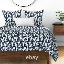 Art Deco Large Scale Art Nouveau Navy Blue Silver Sateen Duvet Cover by Roostery