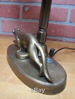 Art Deco Leopard Lamp Desk Student Light Figural Big Cat Prowling Brass Wash