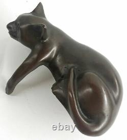 Art Deco Lion Signed Bronze Statue Figure Cubist Wild Cat Hot Cast Decorative