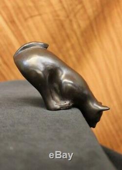 Art Deco Lion Signed Bronze Statue Figure Cubist Wild Cat Hot Cast Figurine