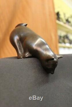 Art Deco Lion Signed Bronze Statue Figure Cubist Wild Cat Hot Cast Figurine