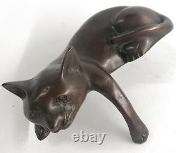 Art Deco Lion Signed Bronze Statue Figure Cubist Wild Cat Hot Cast Sculpture