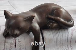 Art Deco Lion Signed Bronze Statue Figure Cubist Wild Cat Hot Cast Sculpture Nr