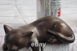 Art Deco Lion Signed Bronze Statue Figure Cubist Wild Cat Hot Cast Sculpture Nr