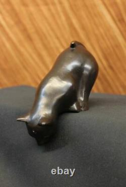 Art Deco Lion Signed Bronze Statue Figure Cubist Wild Cat Hot Cast Sculpture Nr