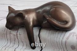 Art Deco Lion Signed Bronze Statue Figure Cubist Wild Cat Hot Cast Sculpture Nr