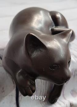 Art Deco Lion Signed Bronze Statue Figure Cubist Wild Cat Hot Cast Sculpture Nr