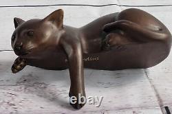 Art Deco Lion Signed Bronze Statue Figure Cubist Wild Cat Hot Cast Sculpture Nr