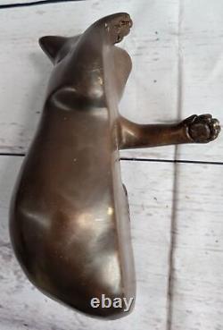 Art Deco Lion Signed Bronze Statue Figure Cubist Wild Cat Hot Cast Sculpture Nr