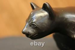 Art Deco Lion Signed Bronze Statue Figure Cubist Wild Cat Hot Cast Sculpture Nr