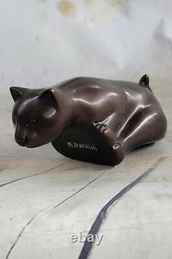 Art Deco Lion Signed Bronze Statue Figure Cubist Wild Cat Sculpture Artwork