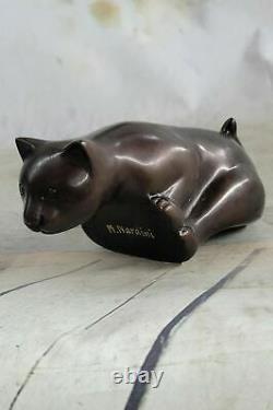 Art Deco Lion Signed Bronze Statue Figure Cubist Wild Cat Sculpture Artwork Sale
