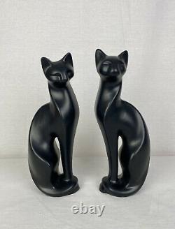 Art Deco Mid Century Sculptural Pottery Black Cat Statues