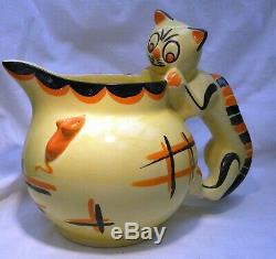 Art Deco Myott Cat & Mouse Globe Jug Cat Handle Very Rare