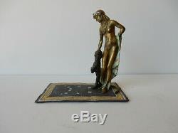 Art Deco Nude Lady Cheetah Cat on Carpet Austrian Bergman Bronze