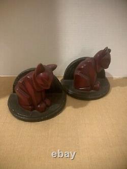 Art Deco Pair Red Cat Book Ends Very Stylized 1930-40's Frankart NuArt