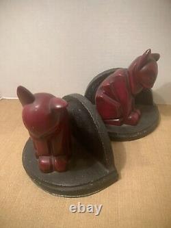 Art Deco Pair Red Cat Book Ends Very Stylized 1930-40's Frankart NuArt