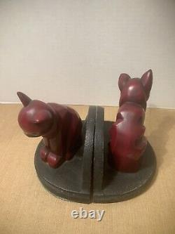 Art Deco Pair Red Cat Book Ends Very Stylized 1930-40's Frankart NuArt