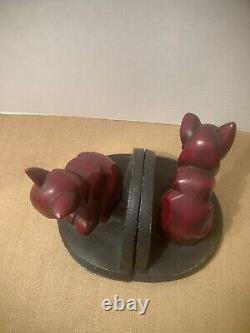 Art Deco Pair Red Cat Book Ends Very Stylized 1930-40's Frankart NuArt