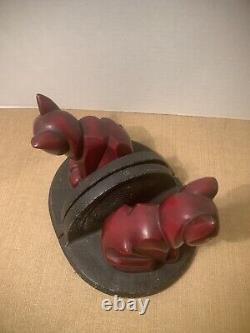 Art Deco Pair Red Cat Book Ends Very Stylized 1930-40's Frankart NuArt