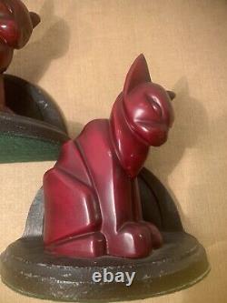 Art Deco Pair Red Cat Book Ends Very Stylized 1930-40's Frankart NuArt