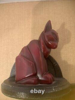 Art Deco Pair Red Cat Book Ends Very Stylized 1930-40's Frankart NuArt