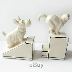 Art Deco Porcelain Ceramic Cat & Dog Book Ends