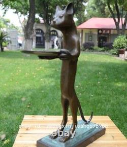 Art Deco Sculpture Egyptian Goddess Black Cat Fruit Plate Bronze marble Statue