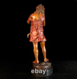 Art Deco Sculpture Lovely Girl With Cat Chatting Bronze Statue