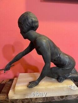 Art Deco Sculpture of Child Playing With Cat